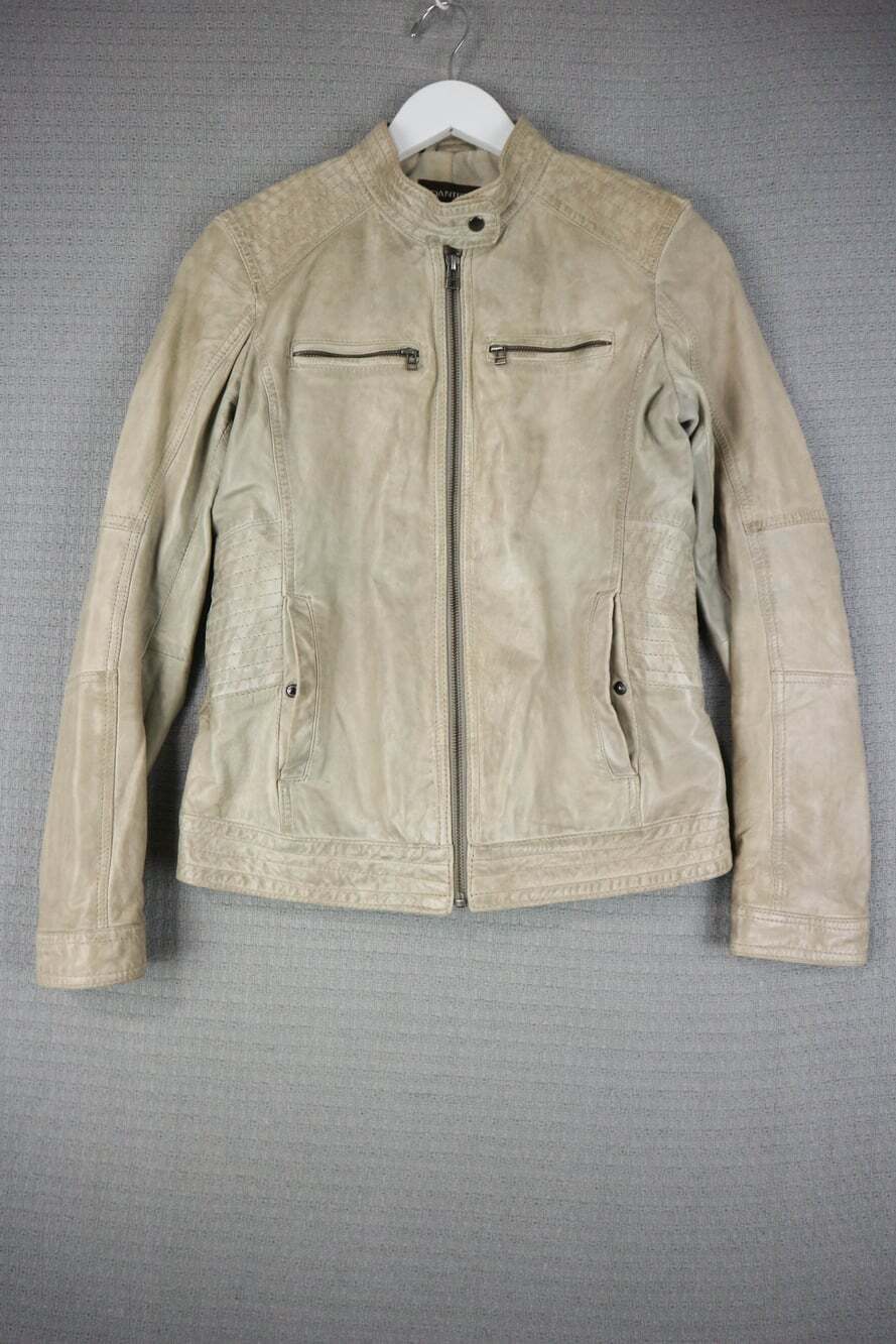 Danier Women's Beige Leather Moto Jacket Full Zip Size XS